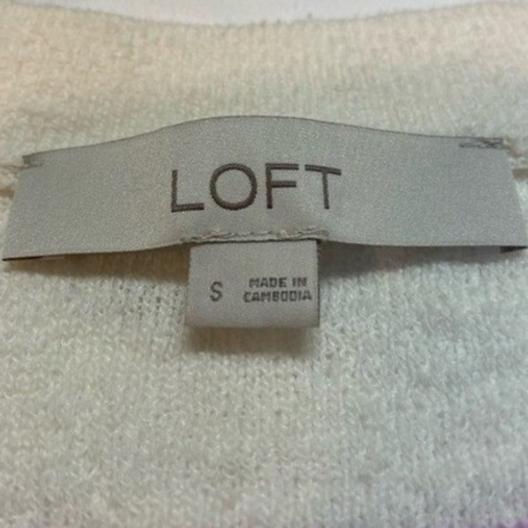 LOFT Striped V-Neck Button Sweater Small Cream & Purple Long Sleeve - Picture 2 of 2